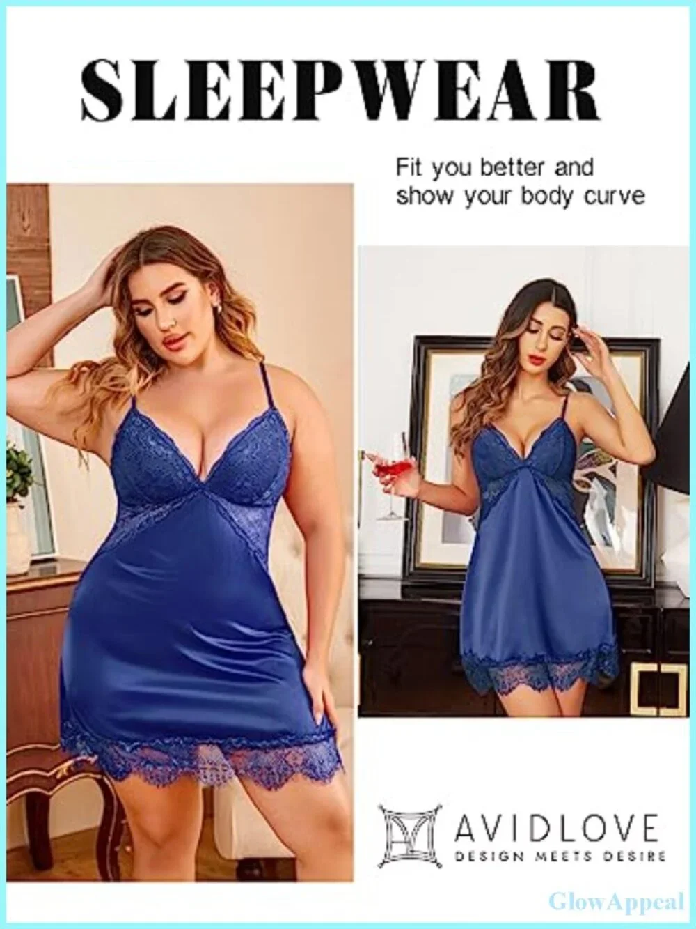 Women's Silk Nightgown Babydoll Dress with Lace V-Neck Adjustable Straps Satin